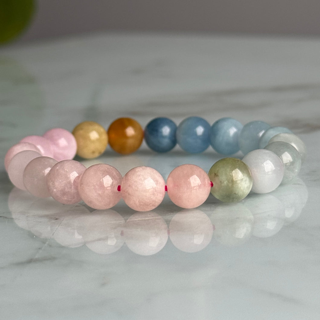 Aquamarine, Morganite and Heliodor Beryl Crystal Bracelet