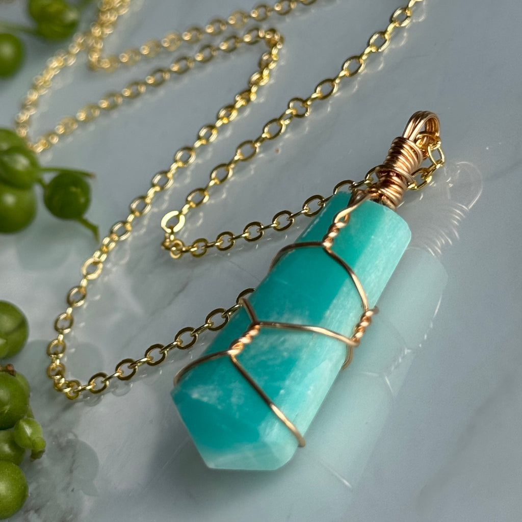 Caribbean Calcite Wire Wrapped Crystal Necklace – Wholehearted Crystal Creations