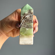 Green Fingerprint Calcite Tower Crystal Specimen – Wholehearted Crystal Creations