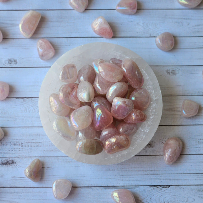 Aura Rose Quartz Tumbled Pocket Stone Specimen (LG)