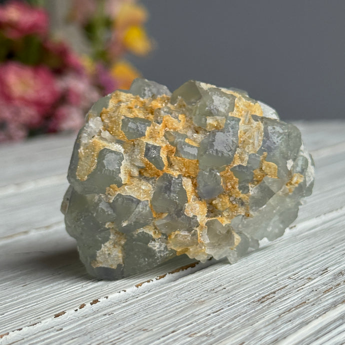 Fluorite (Etched, Green Phantom) with Calcite Raw Crystal Specimen FR72 – Wholehearted Crystal Creations