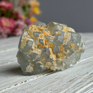 Fluorite (Etched, Green Phantom) with Calcite Raw Crystal Specimen FR72