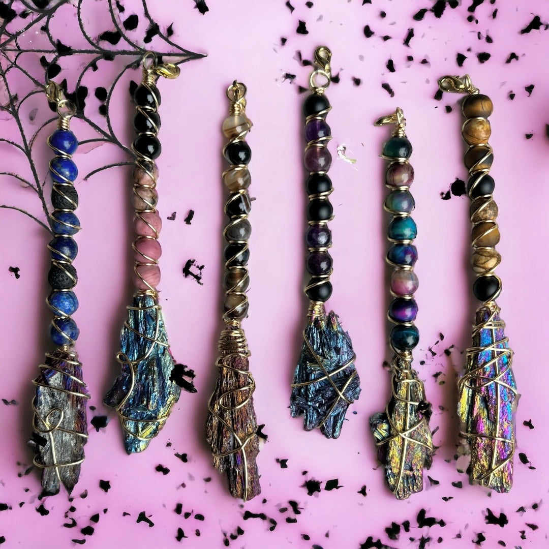 Titanium Aura Kyanite Witch Broom Wire Wrapped – Wholehearted Crystal Creations
