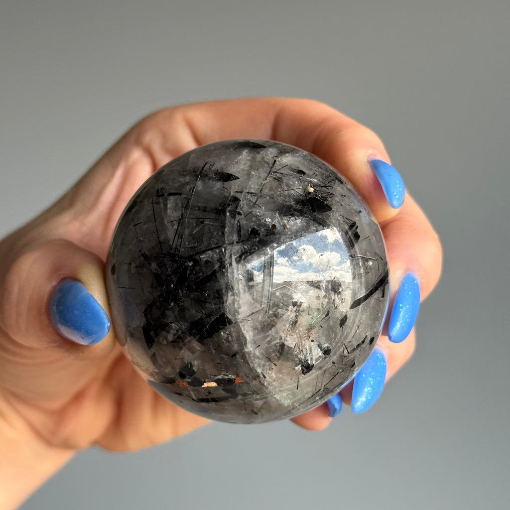 Tourmalated Quartz Sphere Specimen – Wholehearted Crystal Creations