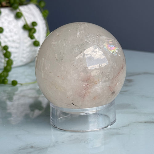 Clear Quartz Hematoid Inclusion Sphere Crystal Specimen – Wholehearted Crystal Creations