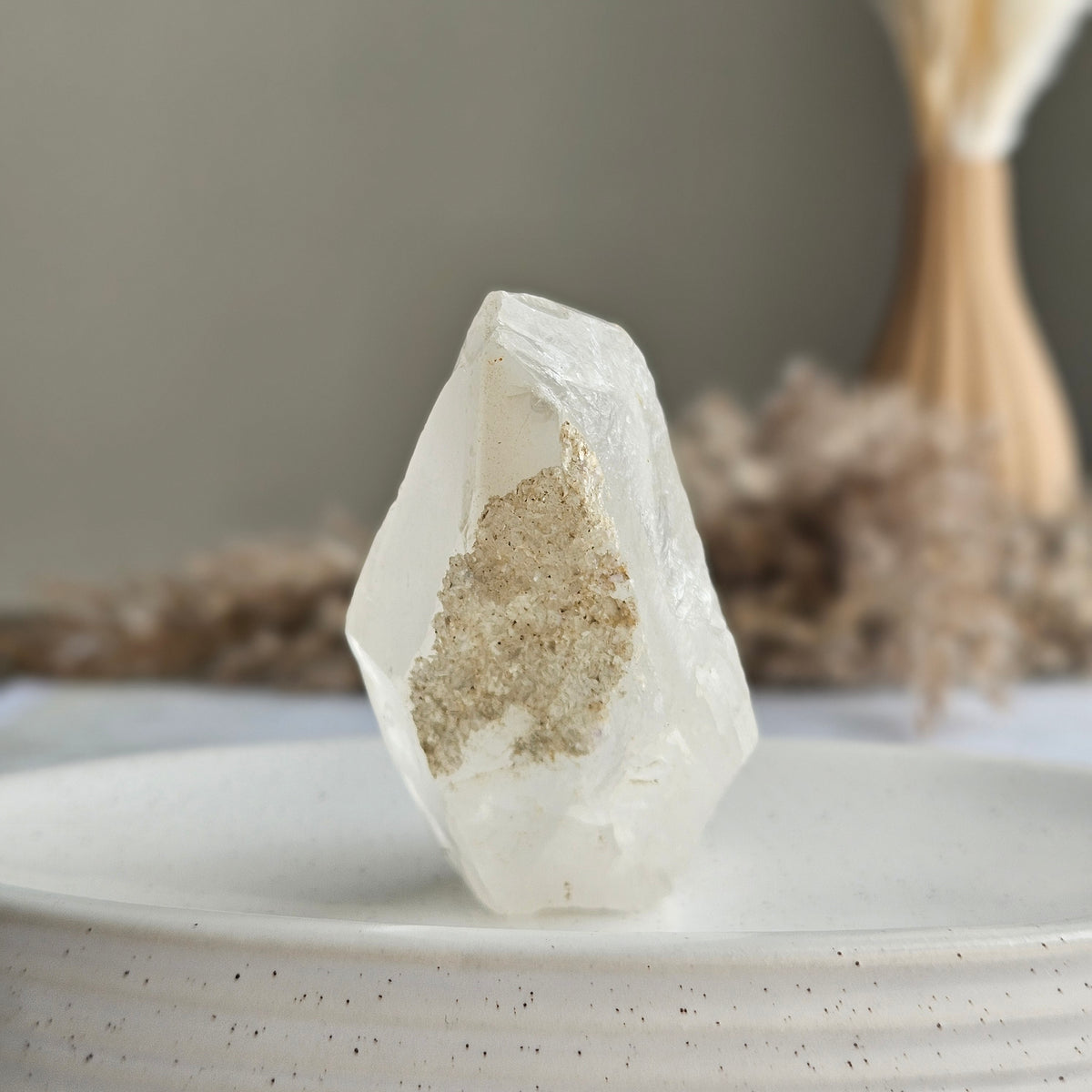 Quartz Point with Calcite Crystal Specimen – Wholehearted Crystal Creations
