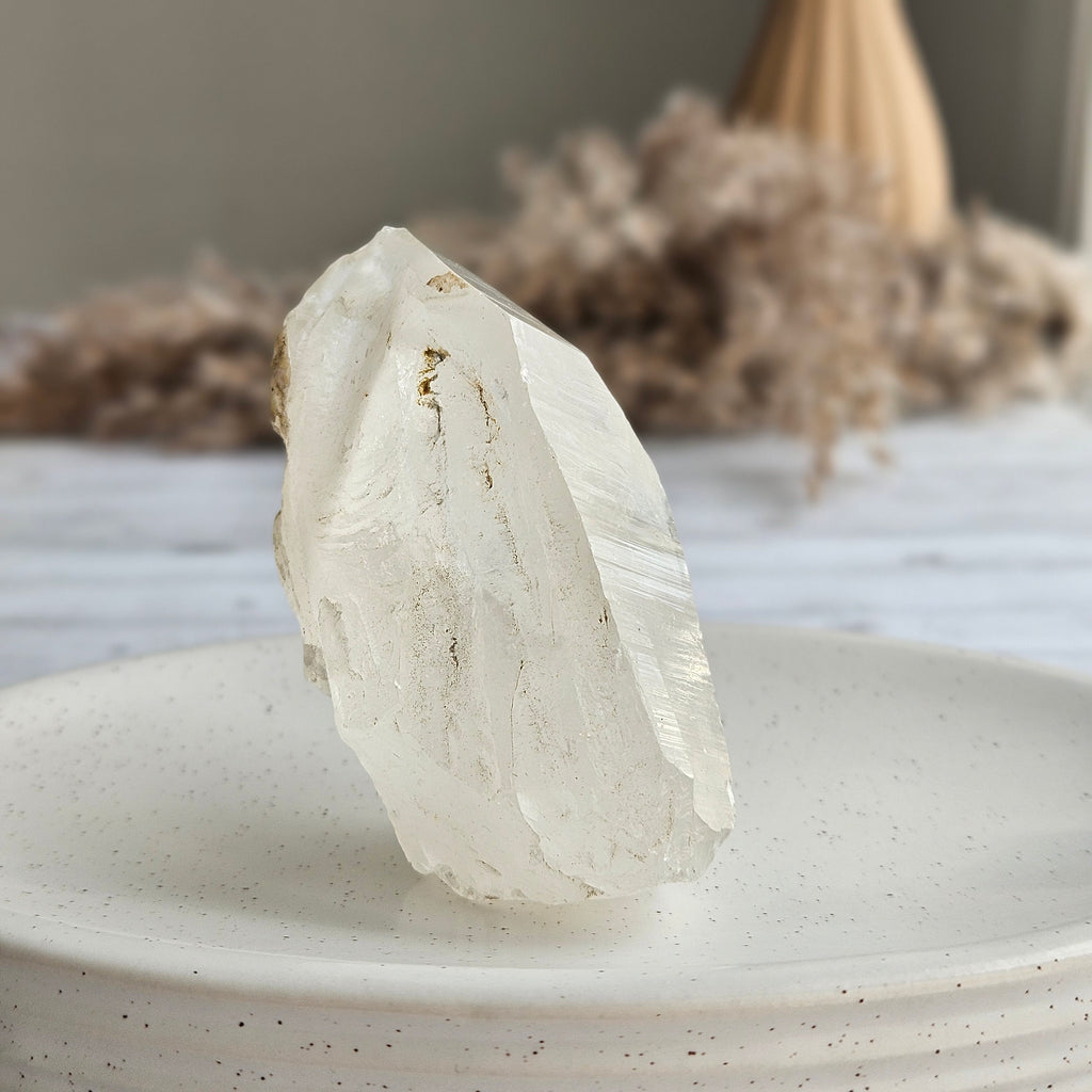 Quartz Point with Calcite Crystal Specimen – Wholehearted Crystal Creations