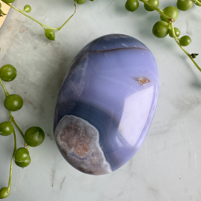 Blue Flower Agate Palm Stone Specimen