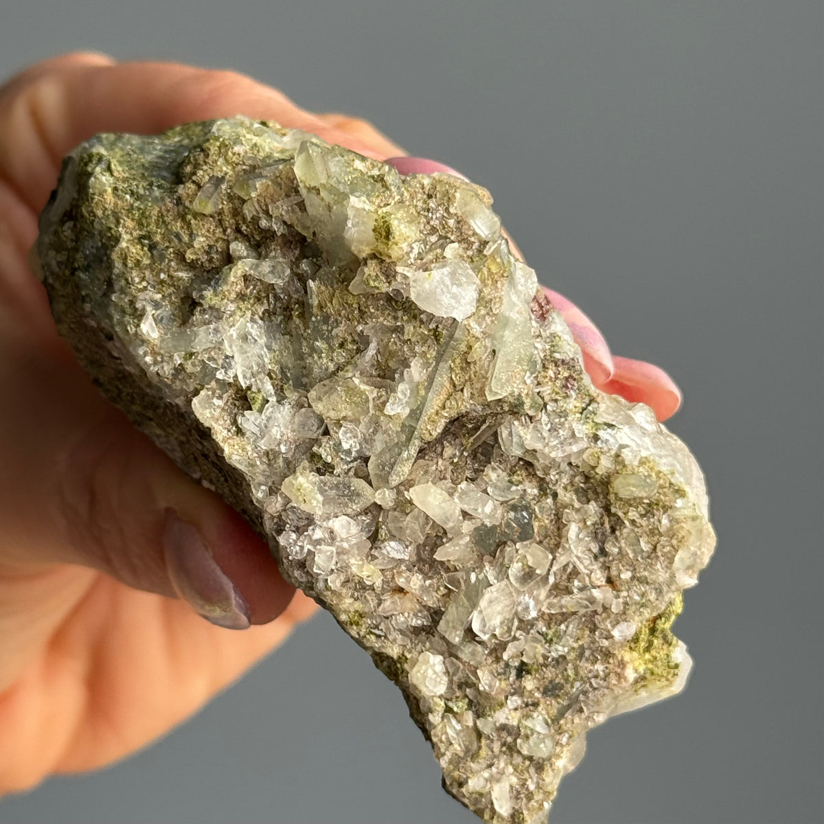 Epidote Chlorite in Quartz Crystal Specimen – Wholehearted Crystal Creations