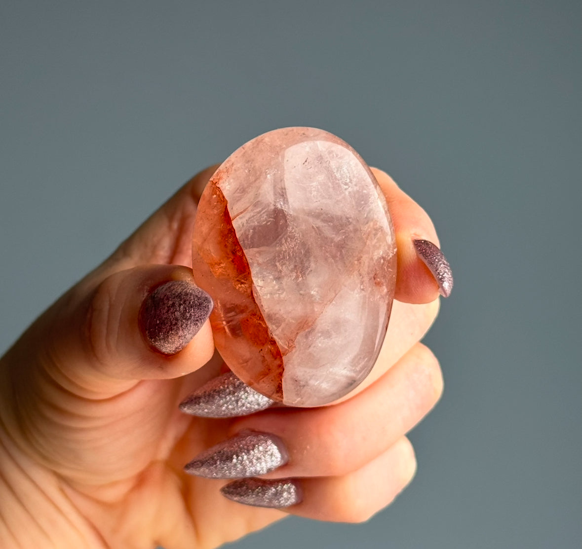 Hematoid Fire Quartz Palm Stone Crystal Specimen – Wholehearted Crystal Creations