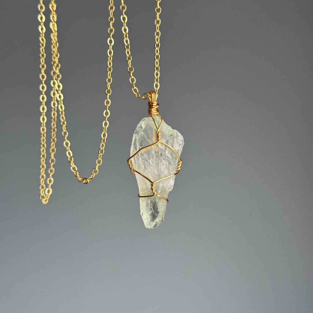 Prasiolite (green amethyst) wire wrapped crystal necklace on silver chain – Wholehearted Crystal Creations