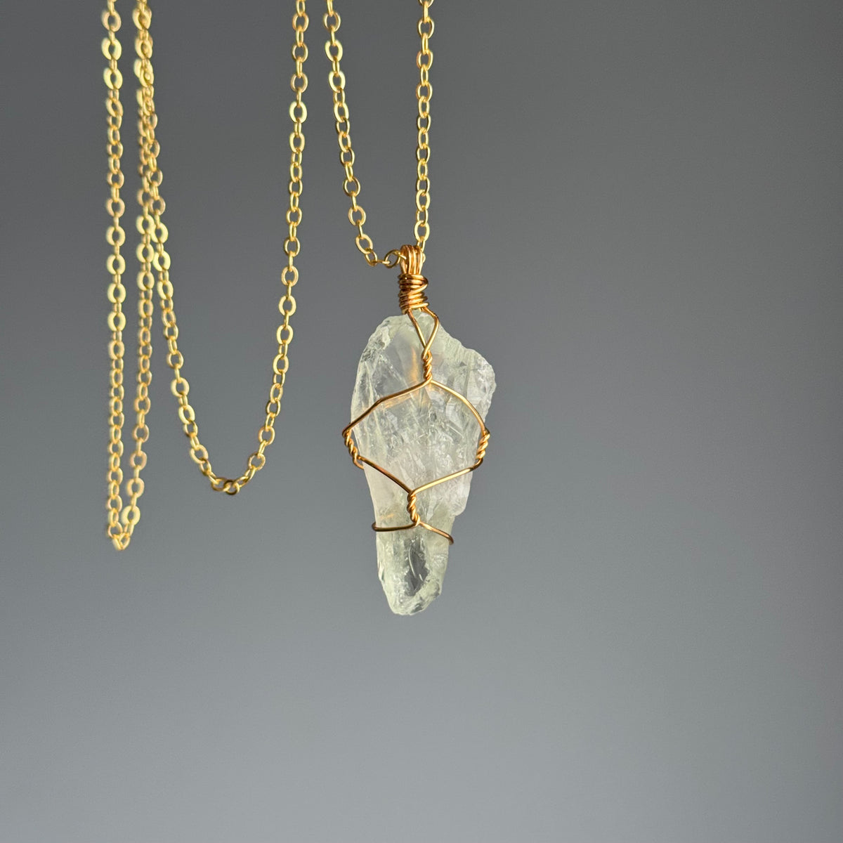 Prasiolite (green amethyst) wire wrapped crystal necklace on silver chain – Wholehearted Crystal Creations