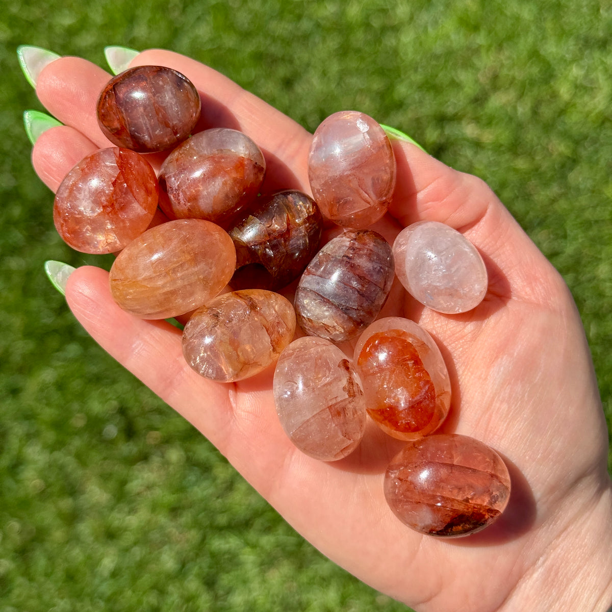 Hematoid Fire Quartz Palm Stone Crystal Specimen – Wholehearted Crystal Creations