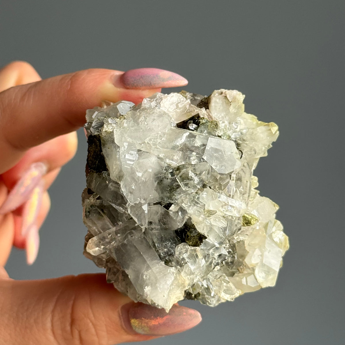 Epidote + Chlorite in Quartz Specimen #8 – Wholehearted Crystal Creations