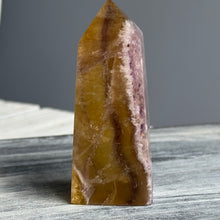 Yellow and Purple Flourite Tower Crystal Specimen
