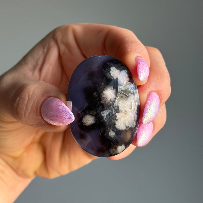 Blue Flower Agate Palm Stone Specimen D