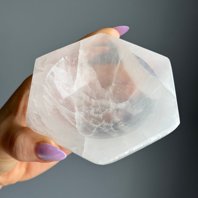 Selenite (Satin Spar) Hexagon Crystal Bowl Specimen (Medium)