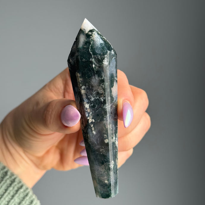 Moss Agate Crystal Wand Specimen – Wholehearted Crystal Creations