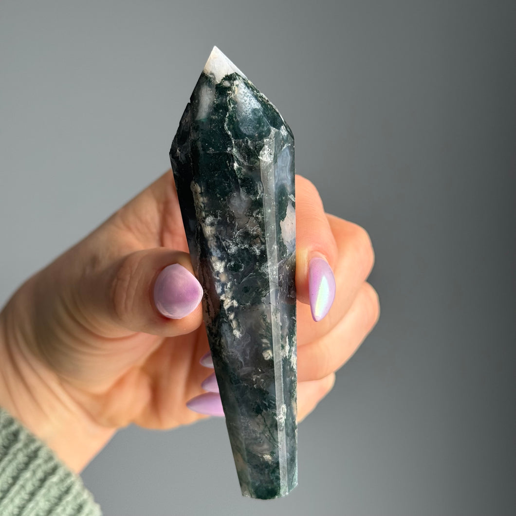 Moss Agate Crystal Wand Specimen – Wholehearted Crystal Creations