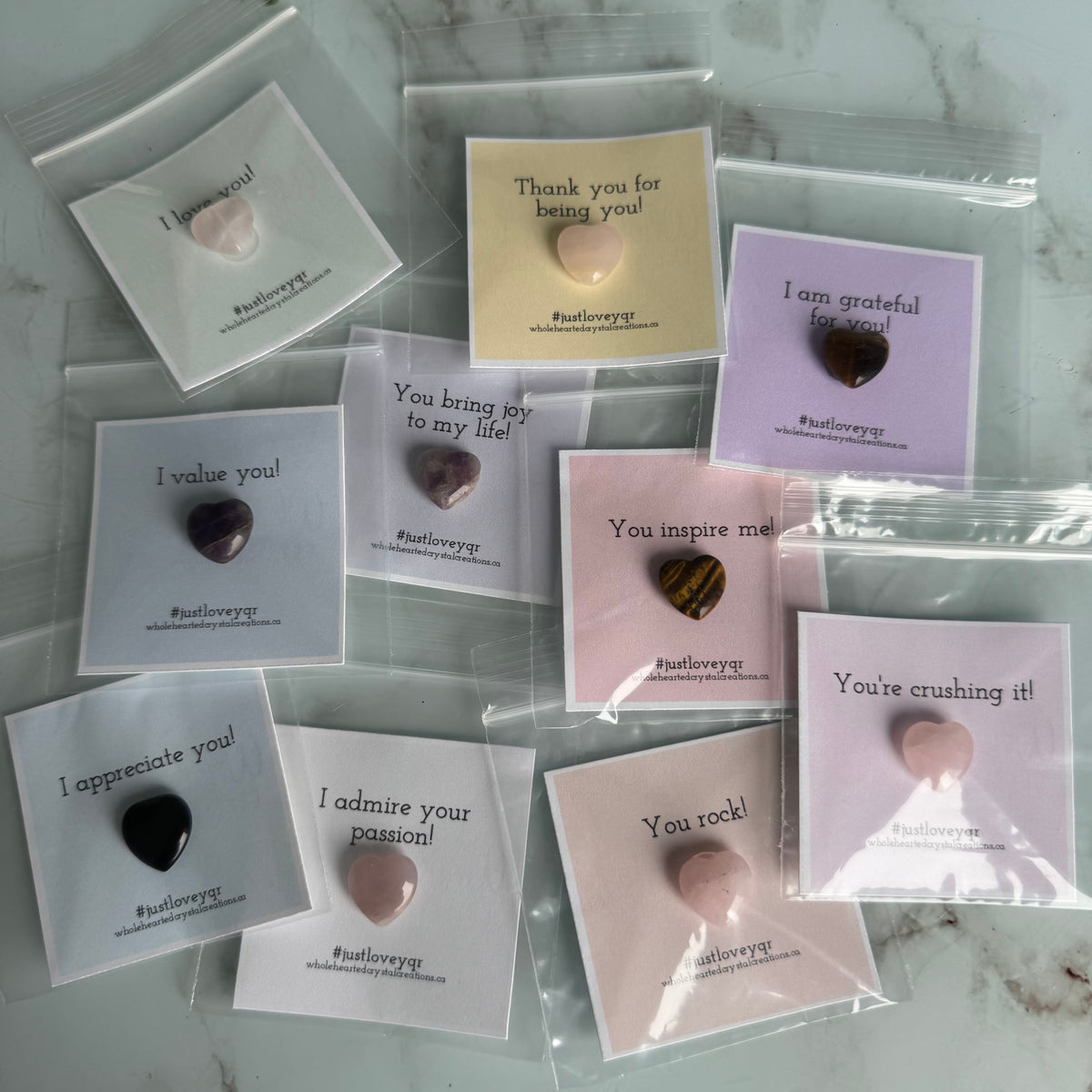 Valentine's Day Affirmation Gratitude Heart Stone Set – Wholehearted Crystal Creations
