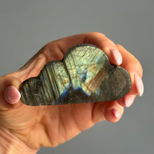 Labradorite carved cloud specimen — close-up of blue flash