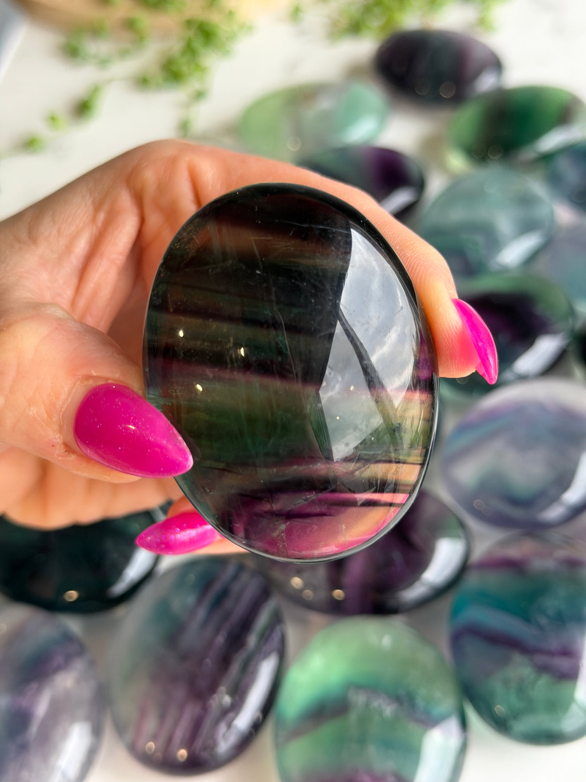 Rainbow Fluorite Palm Stone Specimen – Wholehearted Crystal Creations