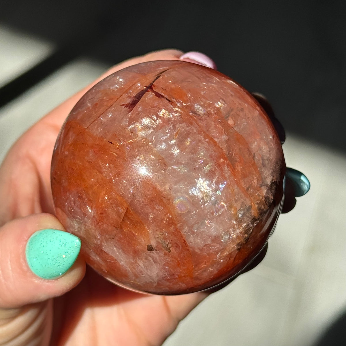 Hematoid Fire Quartz Polished Sphere Crystal Specimen – Wholehearted Crystal Creations