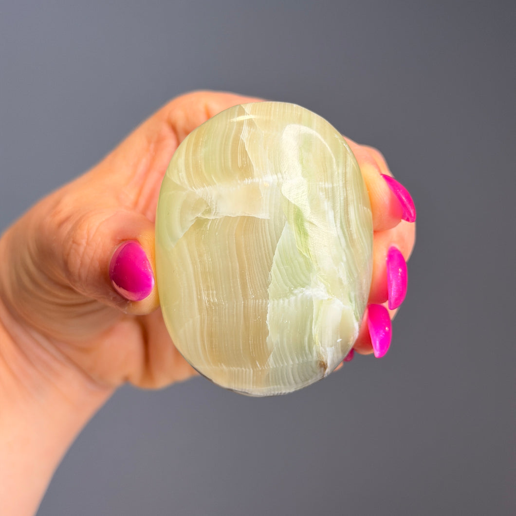 Green (Fingerprint) Calcite Palm Stone Specimen