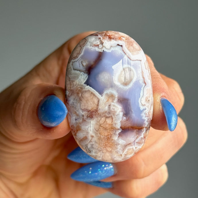 Blue Flower Agate Palm Stone Specimen