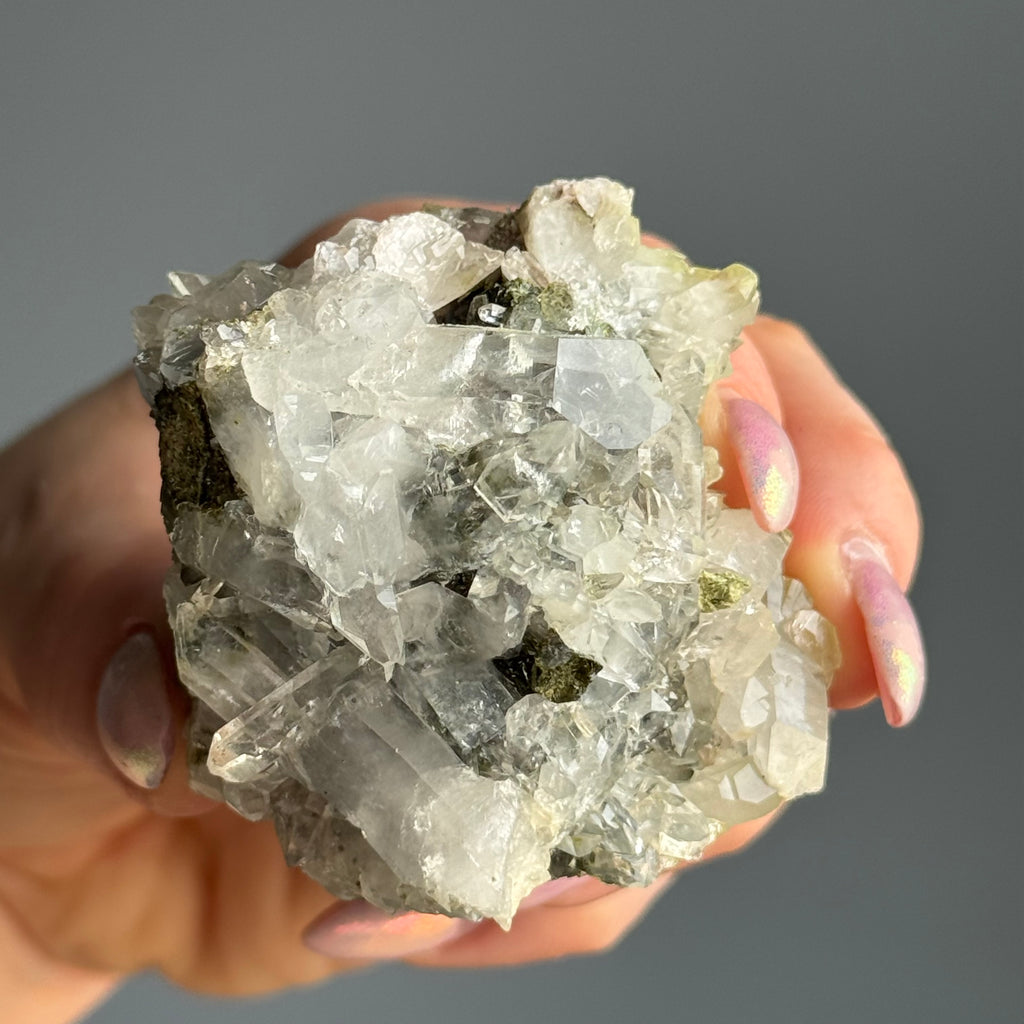 Epidote Chlorite in Quartz Crystal Specimen – Wholehearted Crystal Creations