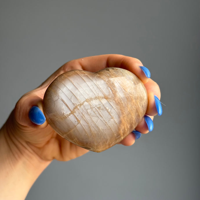 Moonstone (Peach) Crystal Heart Carving Specimen