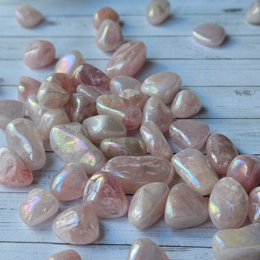 Aura Rose Quartz Small Tumbled Pocket Stone Specimen – Wholehearted Crystal Creations