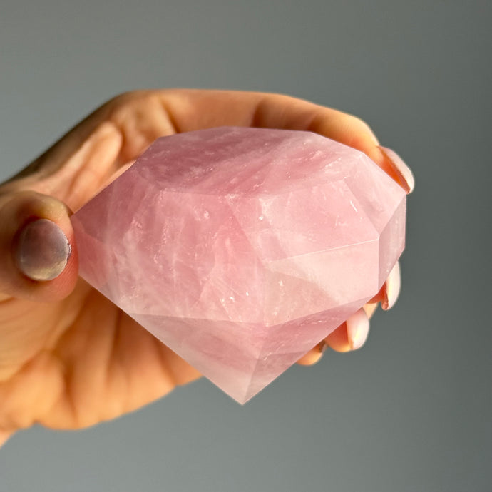 Rose Quartz Faceted Diamond Carving (stand included) Crystal Specimen