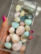 Morganite, Heliador, Aquamarine Beryls and Prehnite Tumble Stone Specimens
