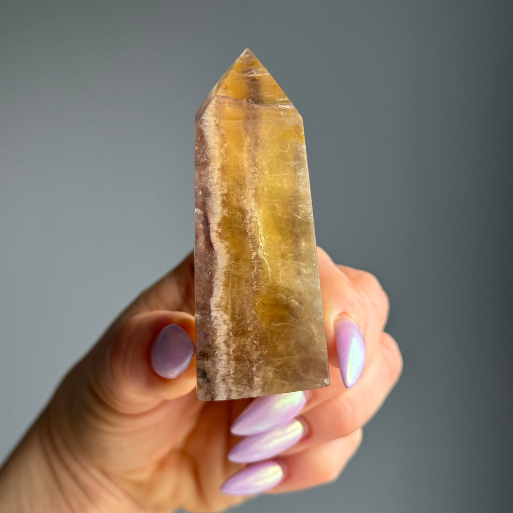 Yellow Purple Fluorite Tower Crystal Specimen – Wholehearted Crystal Creations