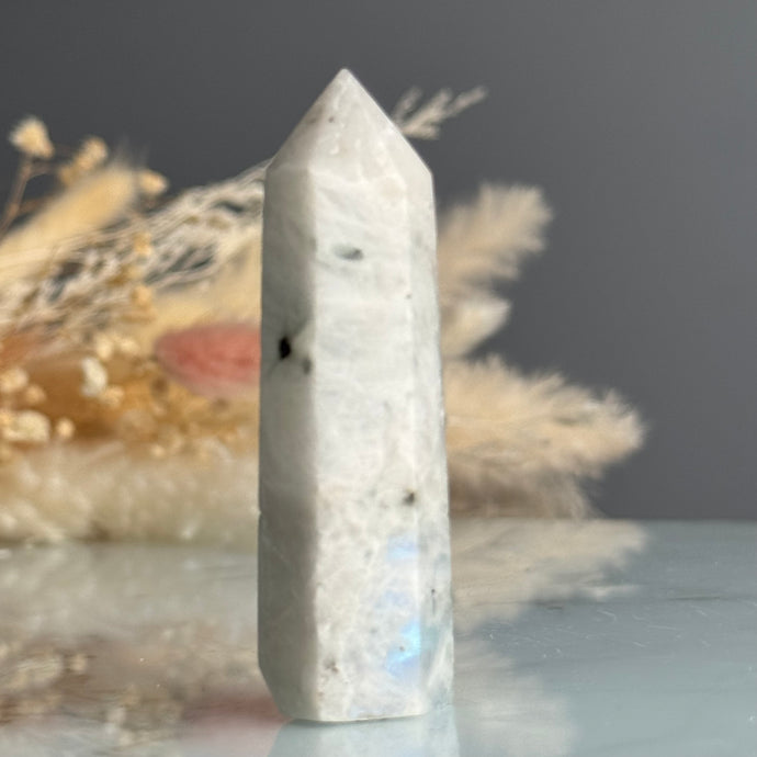 Rainbow Moonstone + Aquamarine Tower Crystal Specimen