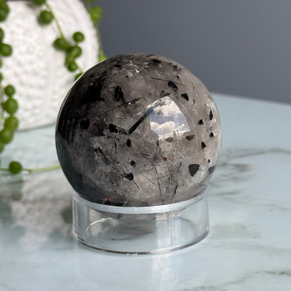Tourmalated Quartz Sphere Crystal Specimen – Wholehearted Crystal Creations