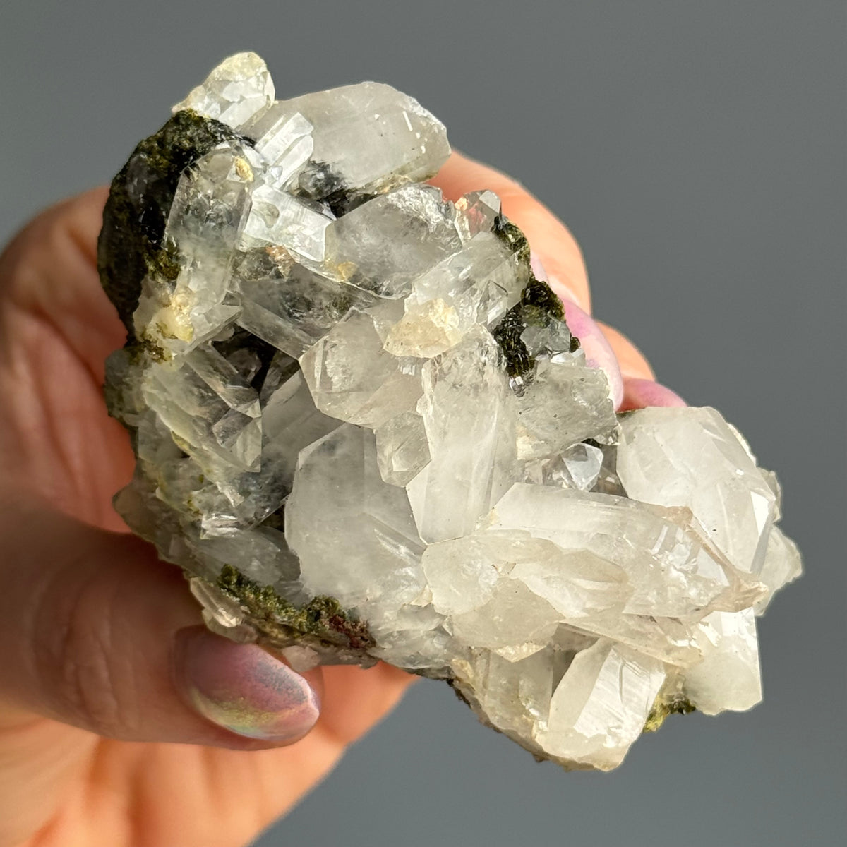 Epidote Chlorite in Quartz Crystal Specimen – Wholehearted Crystal Creations