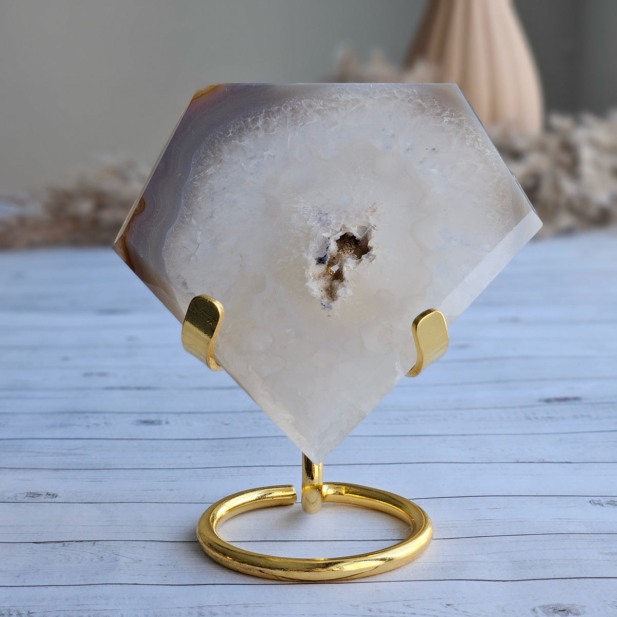 Agate Druzy Diamond Specimen on Stand – Wholehearted Crystal Creations