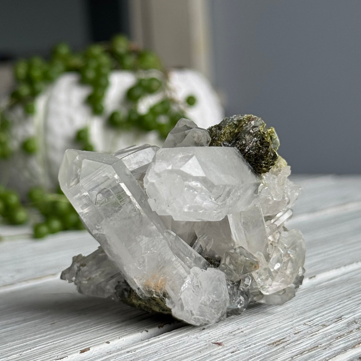 Epidote and Chlorite in Quartz Specimen – Wholehearted Crystal Creations
