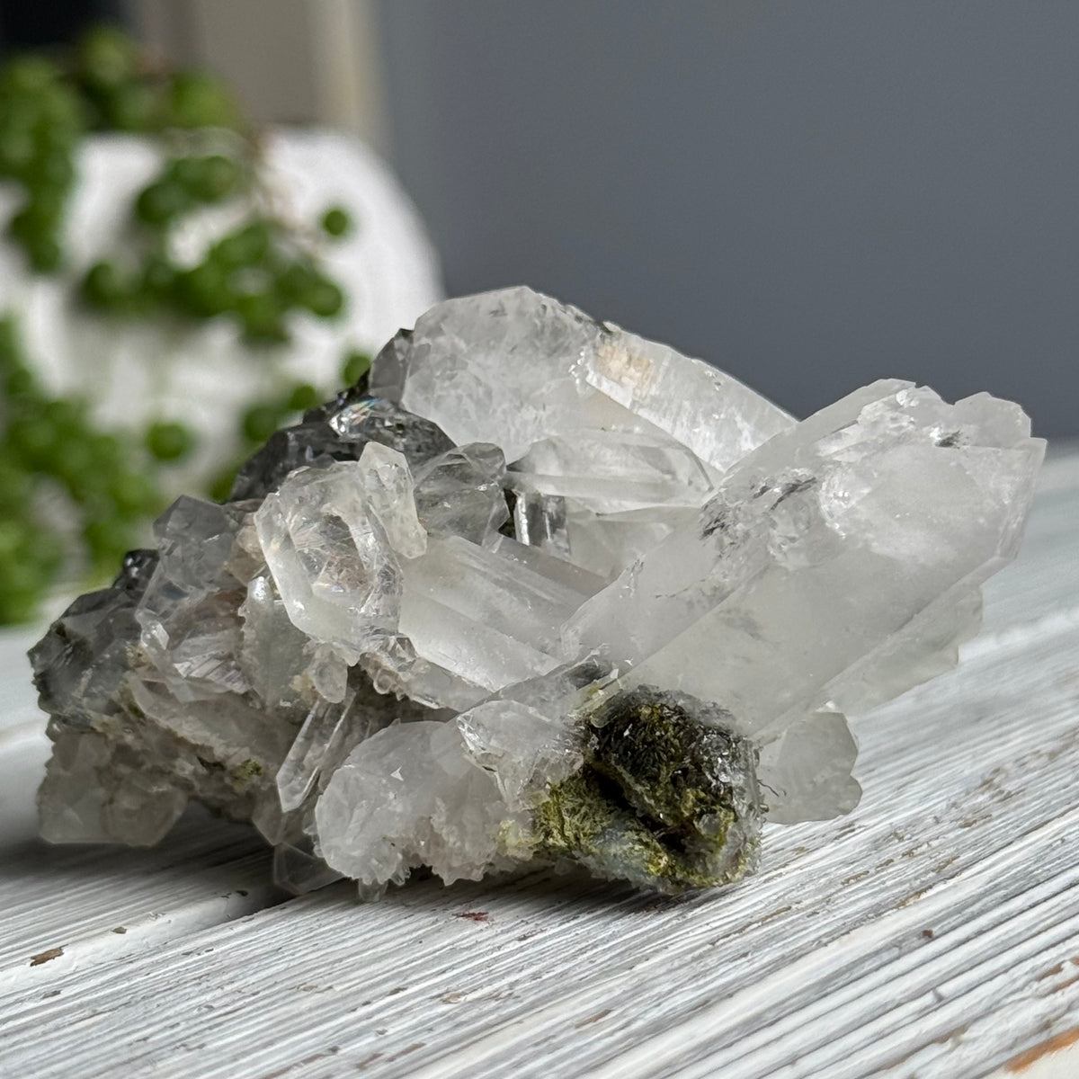 Epidote and Chlorite in Quartz Specimen – Wholehearted Crystal Creations
