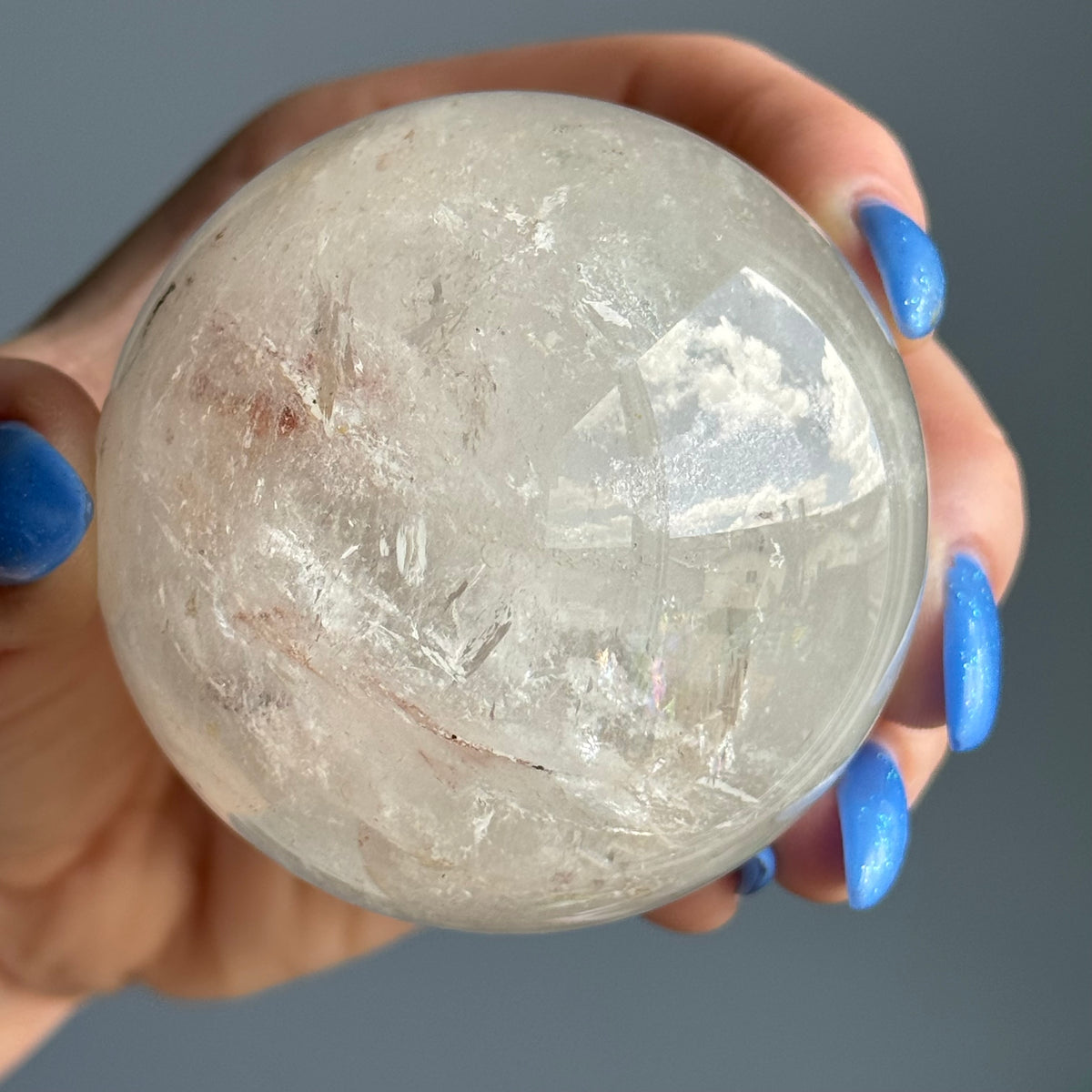 Clear Quartz Hematoid Inclusion Sphere Crystal Specimen – Wholehearted Crystal Creations