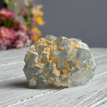 Fluorite (Etched, Green Phantom) with Calcite Raw Crystal Specimen FR72