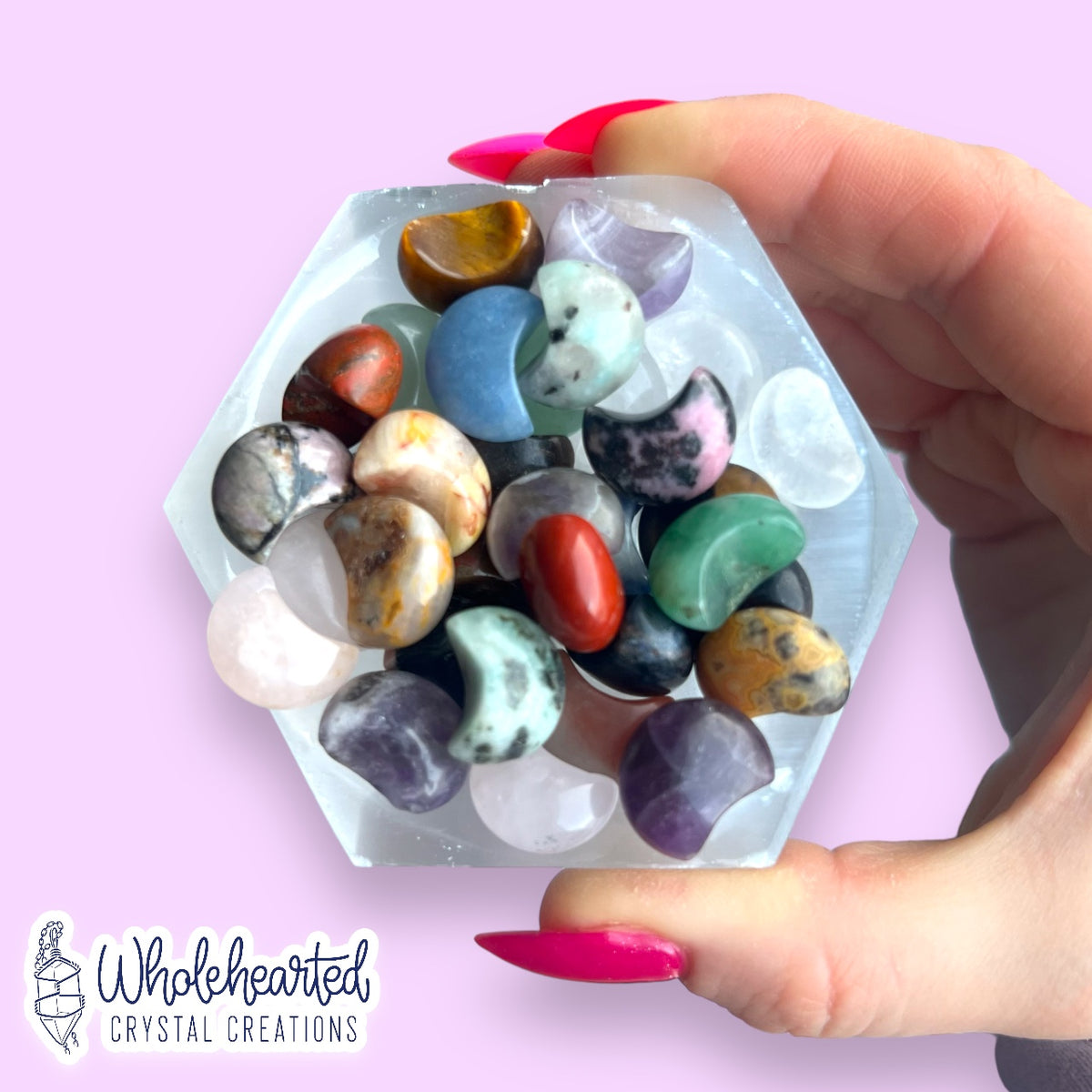 Mystery Mini Crescent Moon Carving Crystal Specimen – Wholehearted Crystal Creations