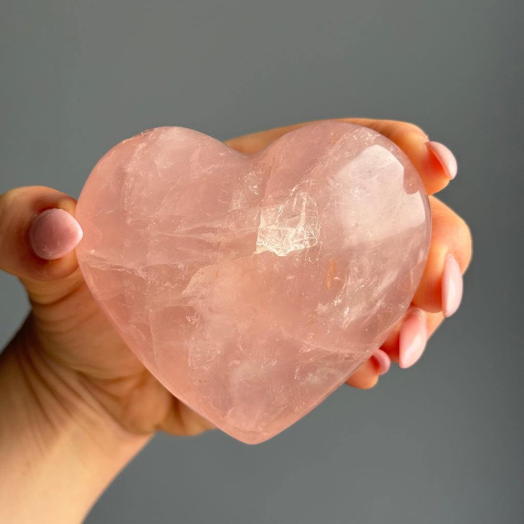 Rose Quartz heart carving reverse side