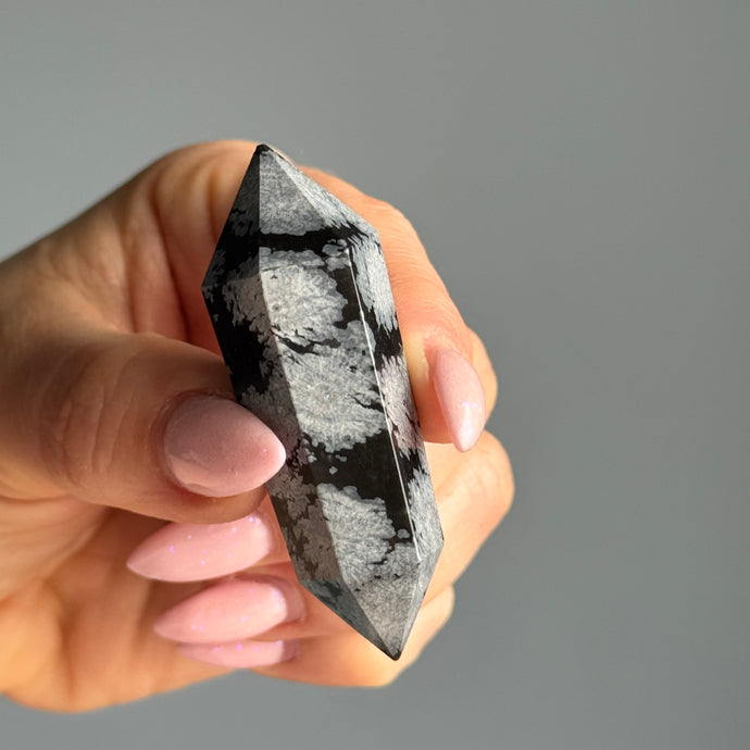 Snowflake Obsidian double-terminated crystal specimen – Wholehearted Crystal Creations