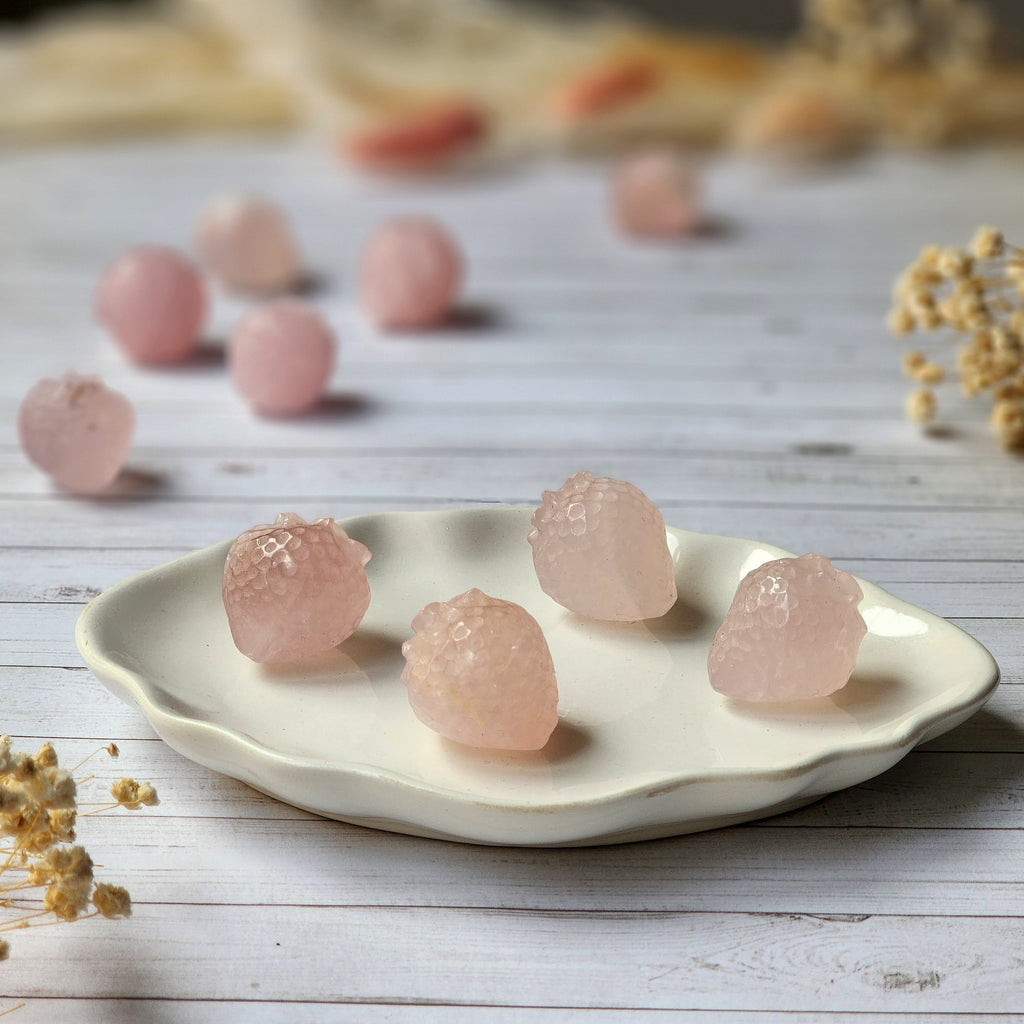 Mini Rose Quartz Strawberry Carving – Wholehearted Crystal Creations