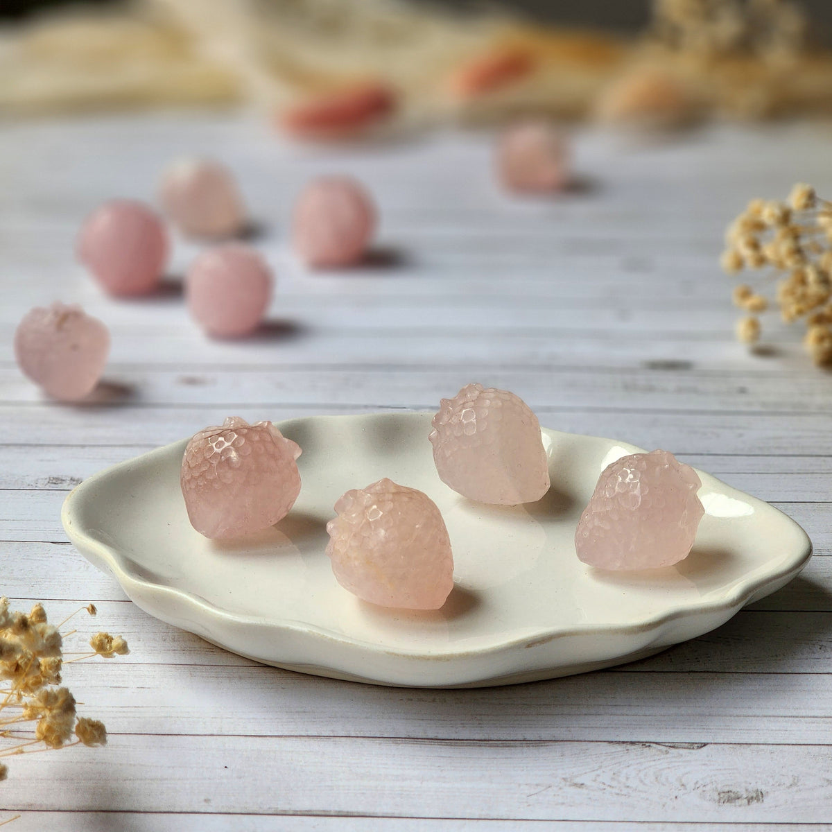 Mini Rose Quartz Strawberry Carving – Wholehearted Crystal Creations
