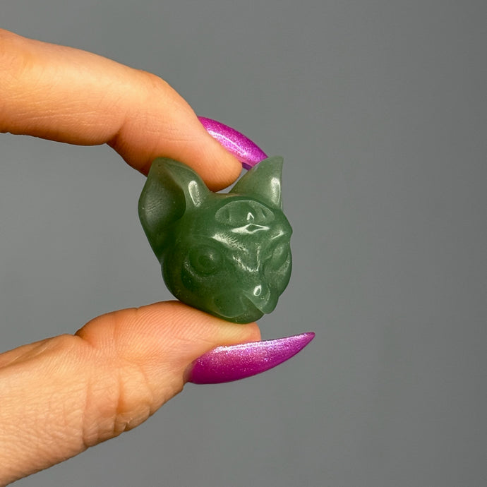 Green Aventurine Third Eye Cat Carving Specimen