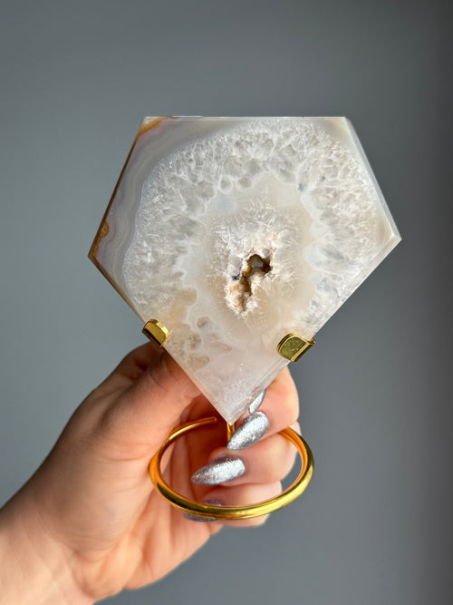 Agate Druzy Diamond Specimen on Stand – Wholehearted Crystal Creations